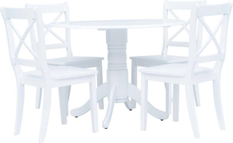 VidaXL 5-delige Eethoek Wit Massief Rubberwood Eetkamerstoel Houten Eettafel Eethoek Set Salon Meubels Dining Chairs Wooden Dining Table White Furniture - Foto 2