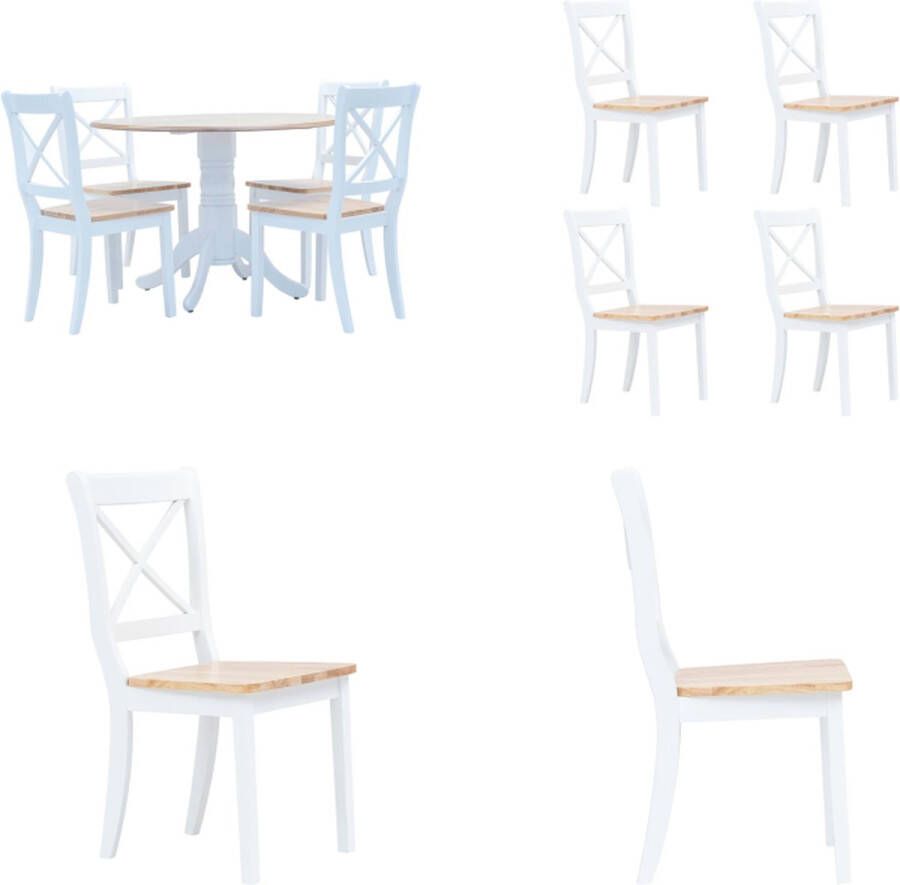 VidaXL 5-delige Eethoek massief rubberwood wit en bruin Eetset Eetsets Eethoek Eethoeken