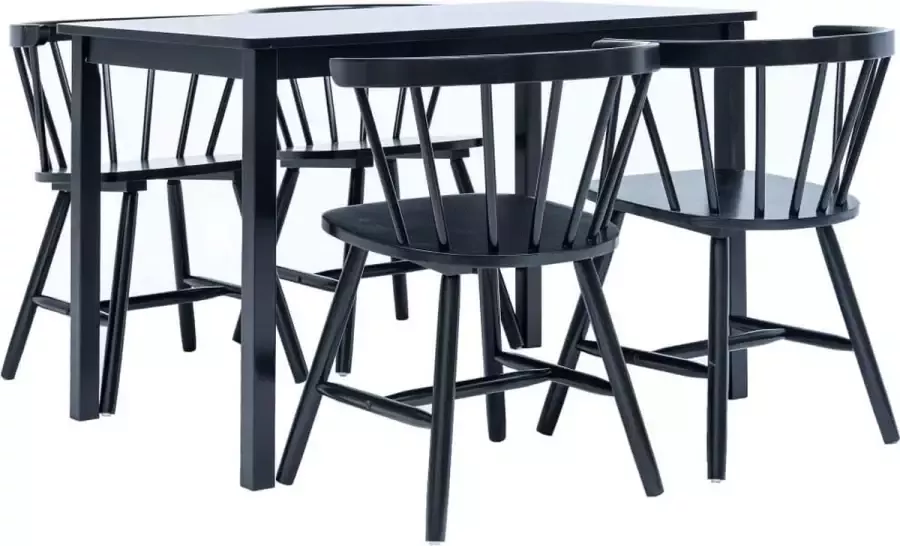 VidaXL 5-delige Eethoek massief rubberwood zwart