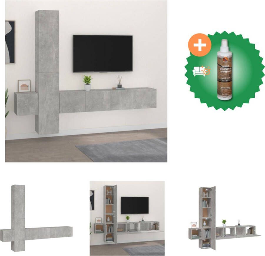 VidaXL Televisiemeubelset Betongrijs 80 x 30 x 30 cm 30.5 x 30 x 90 cm 30.5 x 30 x 30 cm Bewerkt hout Kast Inclusief Houtreiniger en verfrisser