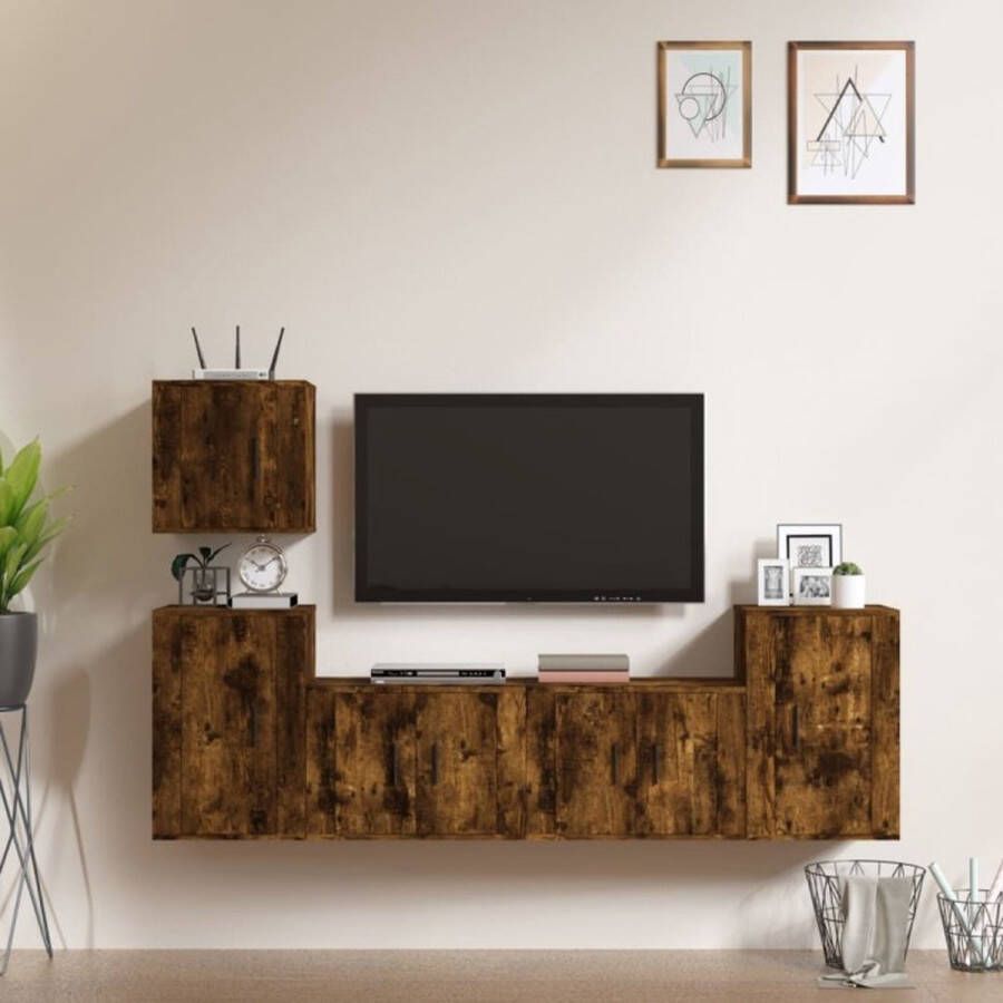 VidaXL -5-delige-Tv-meubelset-bewerkt-hout-gerookt-eikenkleurig - Foto 2