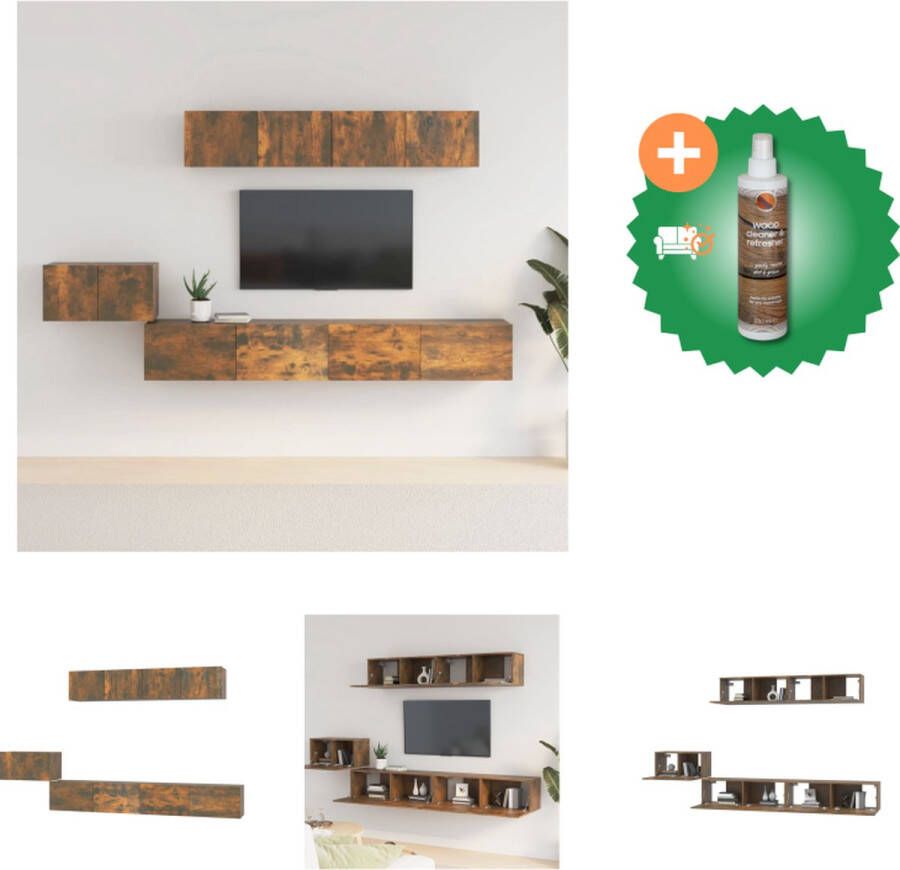 VidaXL Klassieke Televisiekastenset TV-meubel Gerookt Eiken 2x 57x34.5x40cm + 2x 40x34.5x80cm + 1x 40x34.5x60cm Kast Inclusief Houtreiniger en verfrisser - Foto 4