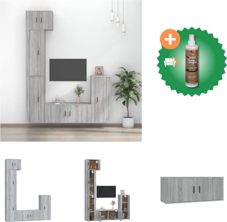 VidaXL Televisiemeubel tv-kasten grijs sonoma eiken set van 1x 60x30x30cm 2x 100x30x30cm en 2x 80x30x30cm Kast Inclusief Houtreiniger en verfrisser