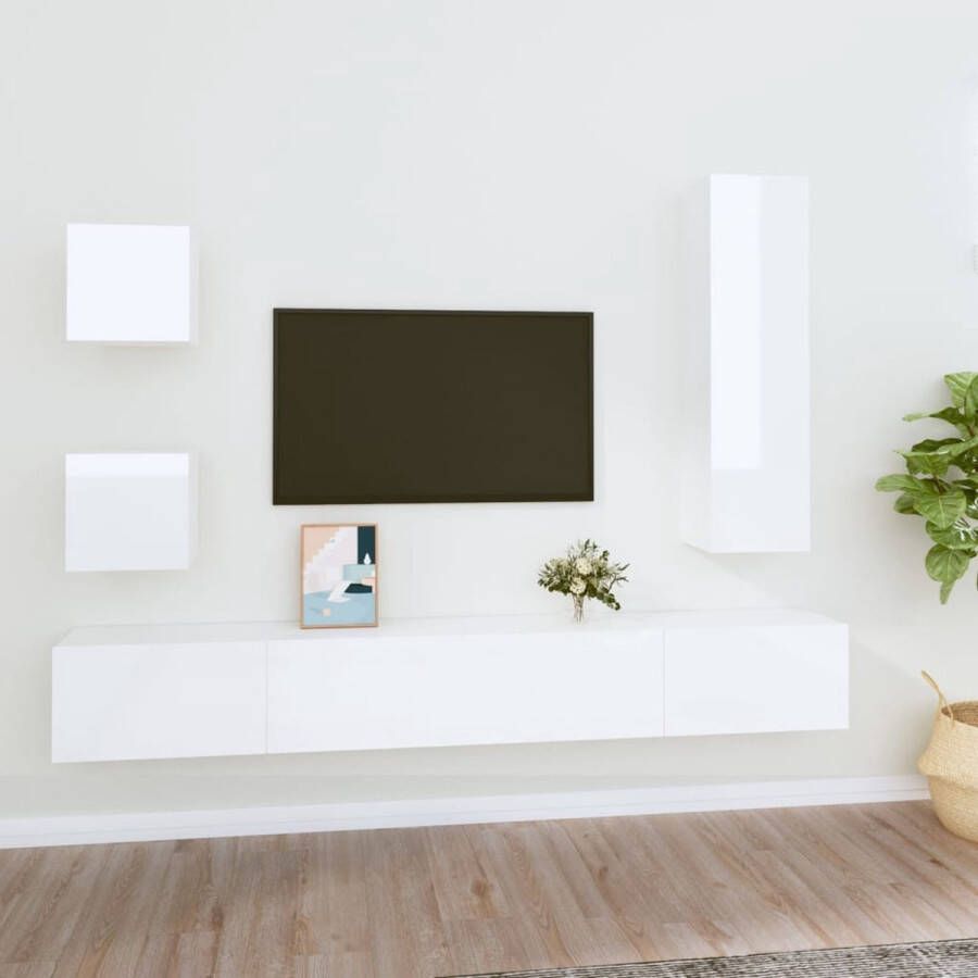 VidaXL -5-delige-Tv-meubelset-bewerkt-hout-hoogglans-wit - Foto 2