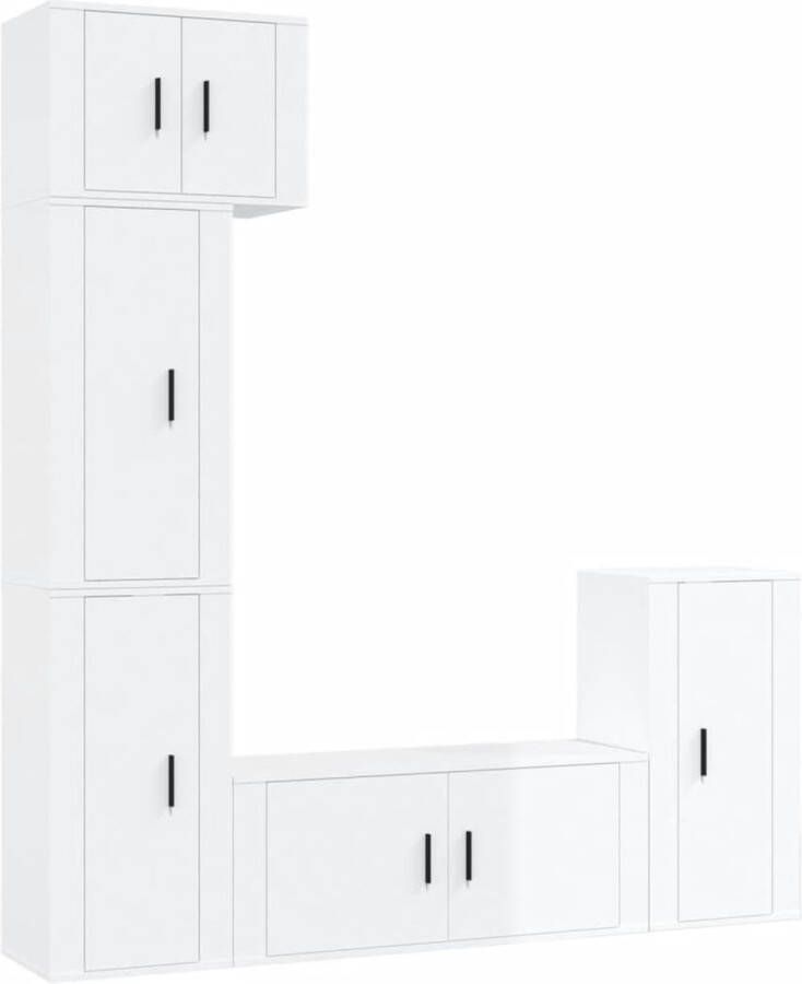 VidaXL -5-delige-Tv-meubelset-bewerkt-hout-hoogglans-wit - Foto 1
