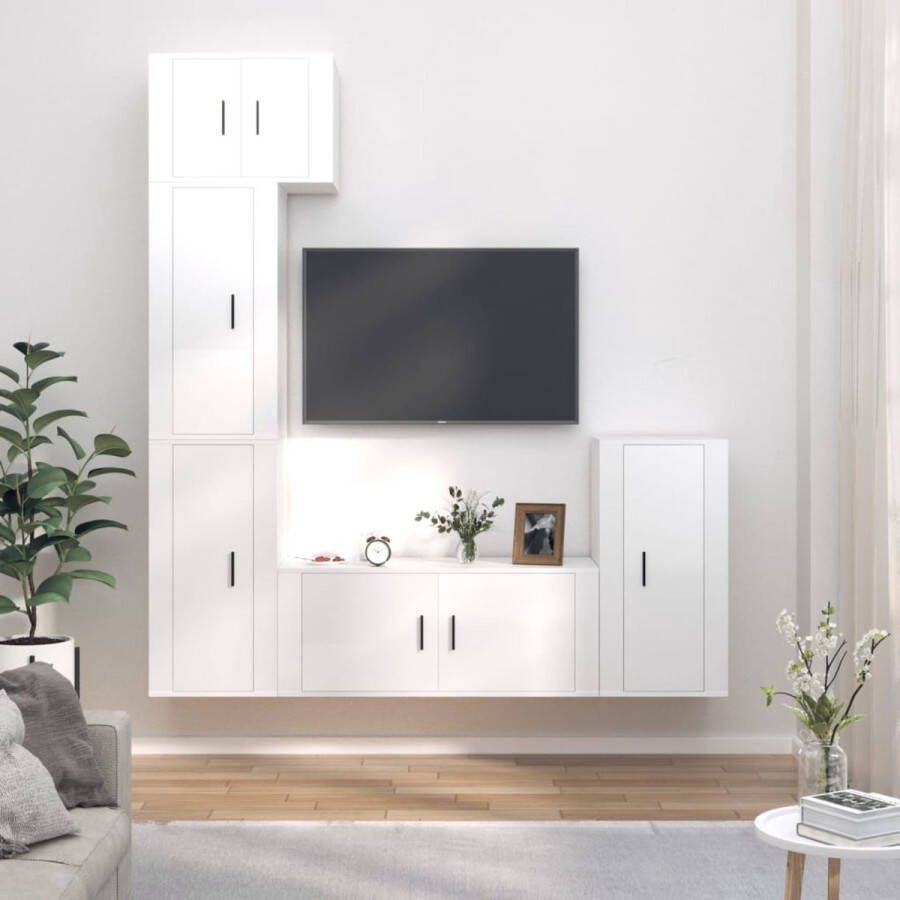 VidaXL -5-delige-Tv-meubelset-bewerkt-hout-hoogglans-wit - Foto 2