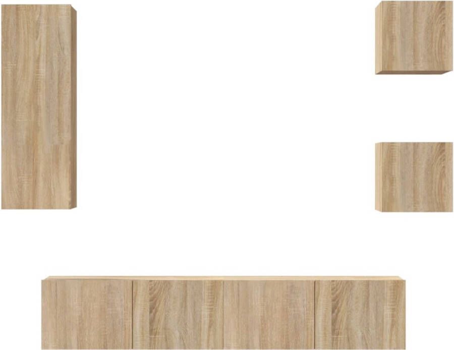 VidaXL Tv-meubelset 5-delig Hout Sonoma Eiken TV Kast Salontafel Houten Tv-meubel Wandmontage Tv Stand Opbergruimte Sonoma Eiken