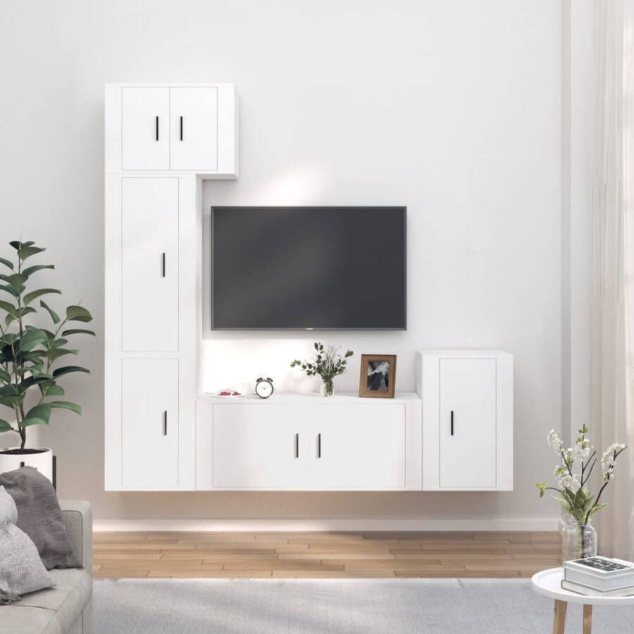 VidaXL -5-delige-Tv-meubelset-bewerkt-hout-wit - Foto 1