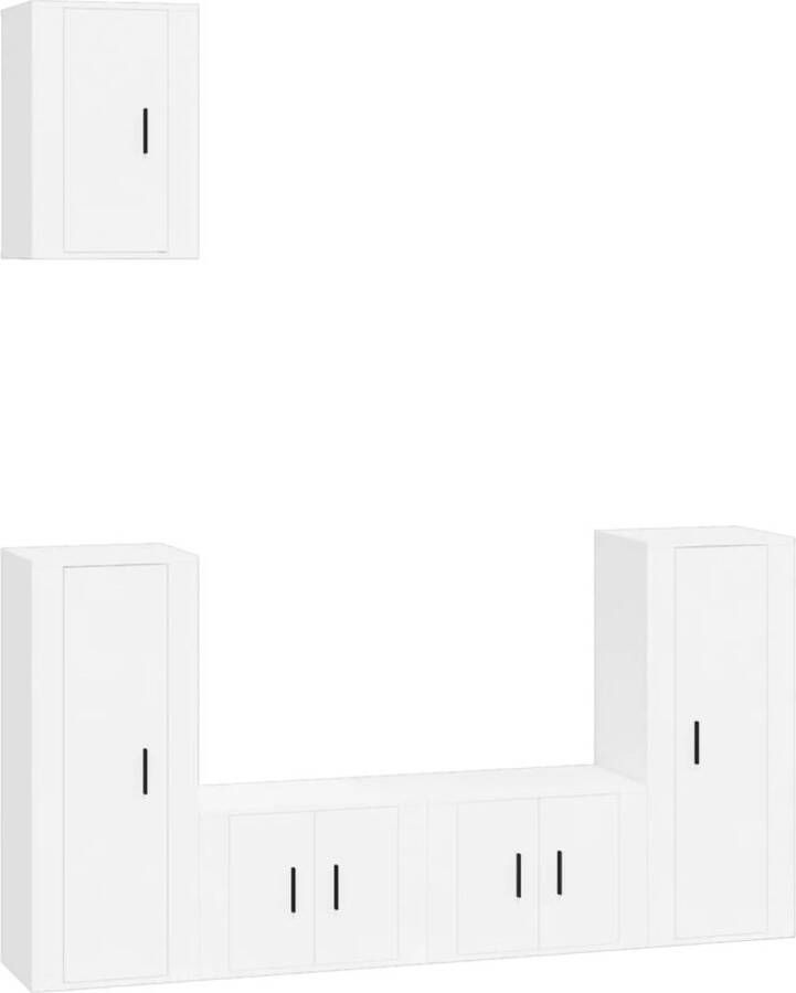 VidaXL Tv-meubelset 5-delig Bewerkt hout Wit TV-meubel Salontafel Kastje Witte Meubelen Houten Meubilair Wandmontage Opbergoplossing Livingroom Furniture