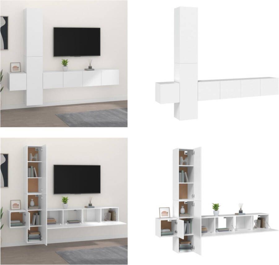 VidaXL 5-delige Tv-meubelset bewerkt hout wit Tv-kast Tv-kasten Tv-meubel Hifi-meubel