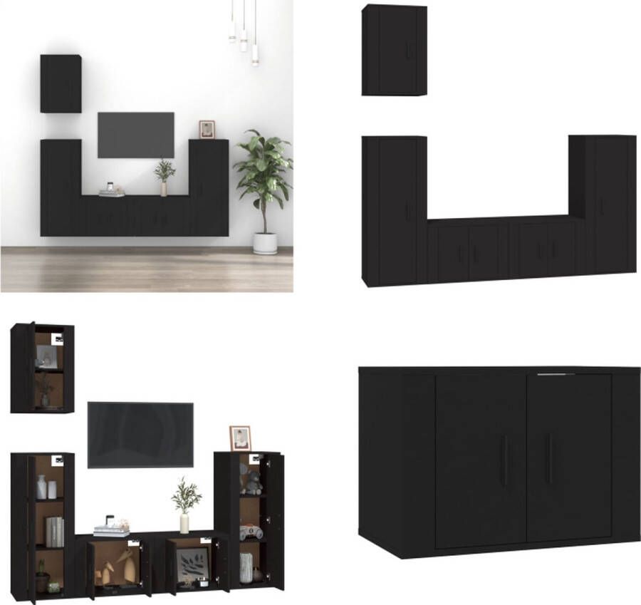 VidaXL 5-delige Tv-meubelset bewerkt hout zwart Tv-kast Tv-kasten Tv-meubel Hifi-meubel