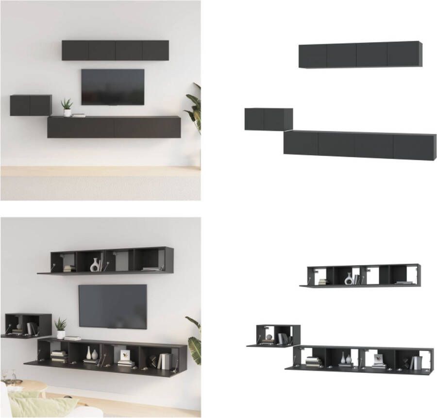 VidaXL 5-delige Tv-meubelset bewerkt hout zwart Tv-kast Tv-kasten Tv-meubel Hifi-meubel