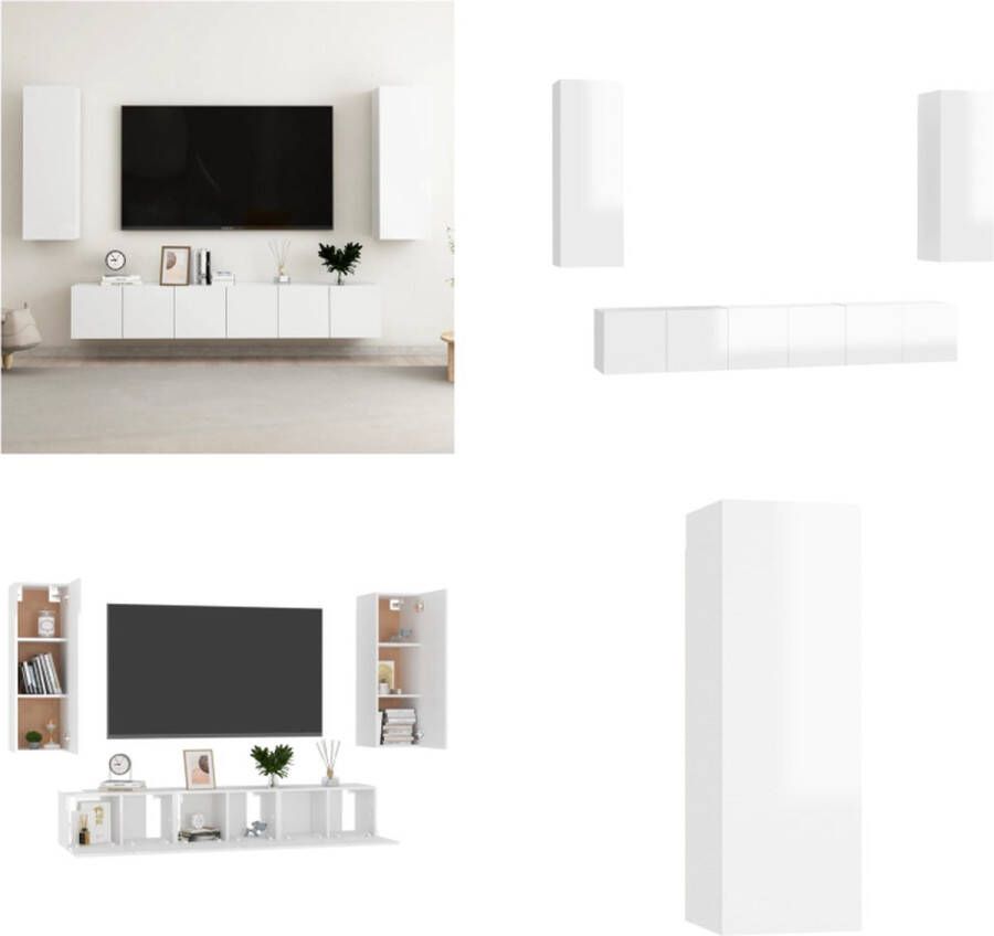 VidaXL 5-delige Tv-meubelset spaanplaat hoogglans wit Tv-meubelset Tv-meubelsets Tv Meubelset Tv Meubelsets