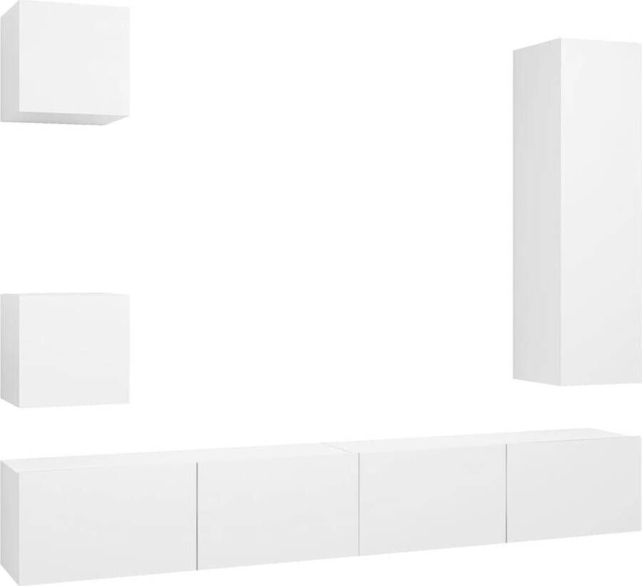 VidaXL 5-delige Tv-meubelset Wit Hout Tv Kast Tv Meubel Wandmontage Houten Tv Kast Wit Tv Meubel Salontafel Livingroom Furniture Opslagruimte
