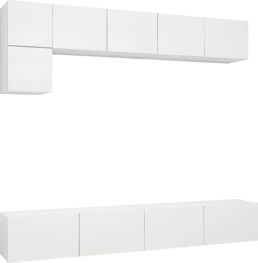VidaXL Tv-meubelset 5-delig Bewerkt hout Wit Televisiescherm Wandmontage Tv Meubilair Salontafel Woonkamerinrichting Tv Kasten Houten Tv Stand Witte Tv Kast Media Kast Opslagruimte Modern Interieur Minimalistisch Design