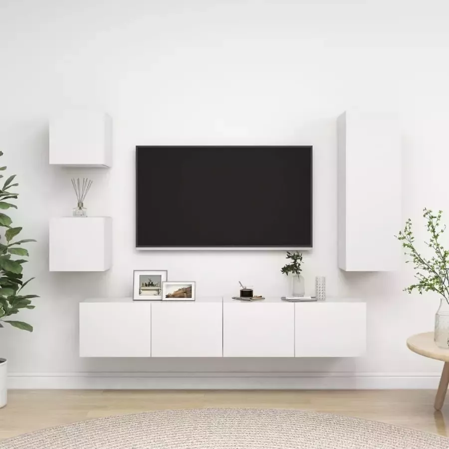 VidaXL 5-delige Tv-meubelset bewerkt hout wit - Foto 1