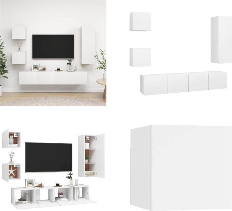 VidaXL 5-delige Tv-meubelset bewerkt hout wit Tv-kastenset Tv-kastensets Tv-kasten Tv-meubelset