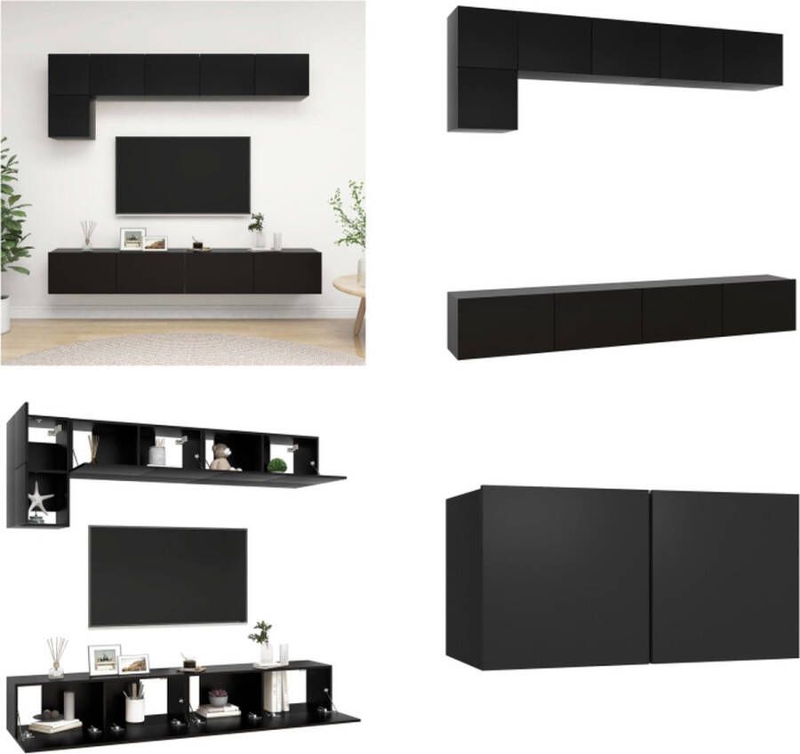 VidaXL 5-delige Tv-meubelset bewerkt hout zwart Tv-kastenset Tv-kastensets Tv-kasten Tv-meubelset