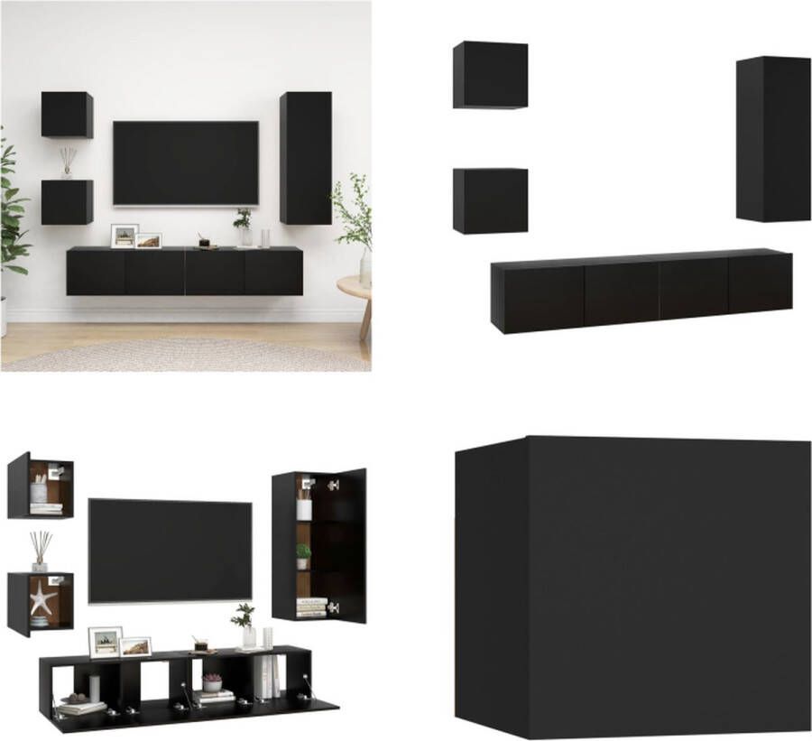 VidaXL 5-delige Tv-meubelset bewerkt hout zwart Tv-kastenset Tv-kastensets Tv-kasten Tv-meubelset