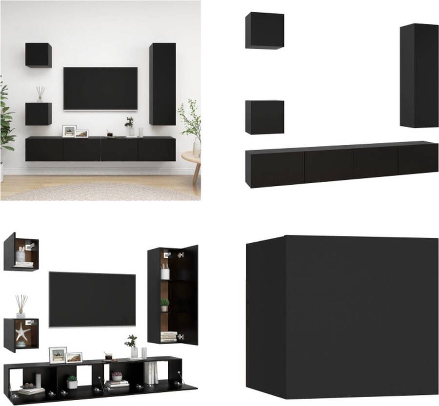 VidaXL 5-delige Tv-meubelset bewerkt hout zwart Tv-kastenset Tv-kastensets Tv-kasten Tv-meubelset