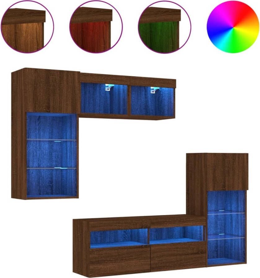 VidaXL -5-delige-Tv-wandmeubelset-met-LED-bewerkt-hout-bruineikenkleur - Foto 3