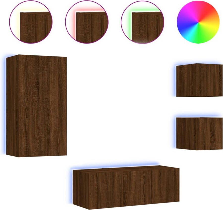 VidaXL -5-delige-Tv-wandmeubelset-met-LED-bewerkt-hout-bruineikenkleur - Foto 2