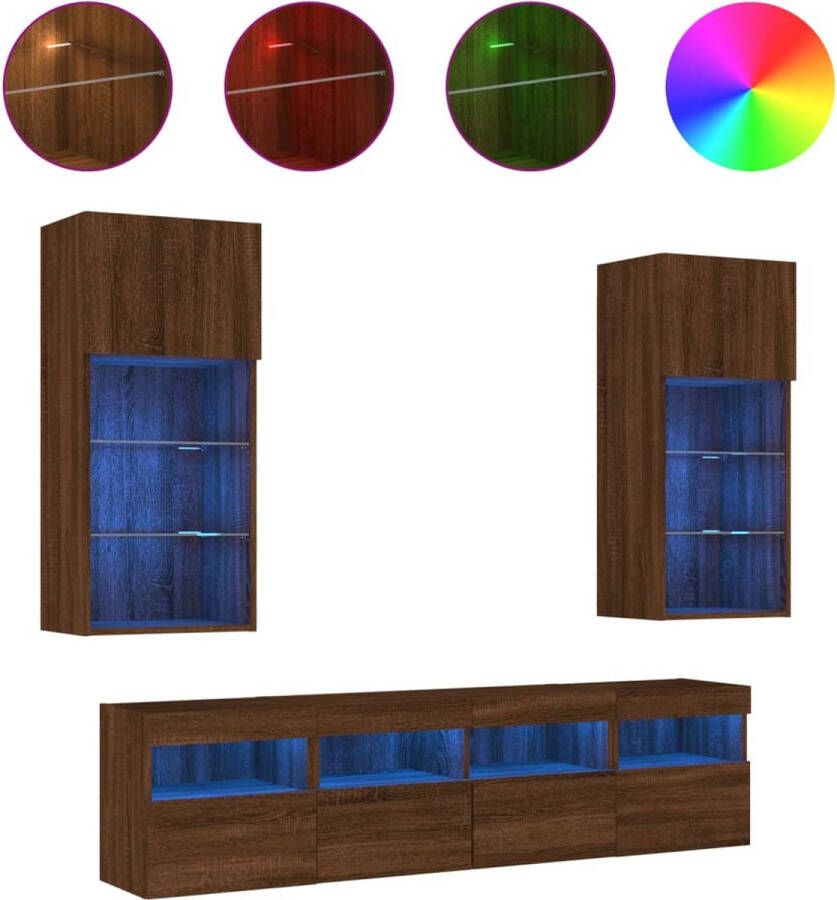 VidaXL -5-delige-Tv-wandmeubelset-met-LED-bewerkt-hout-bruineikenkleur - Foto 2