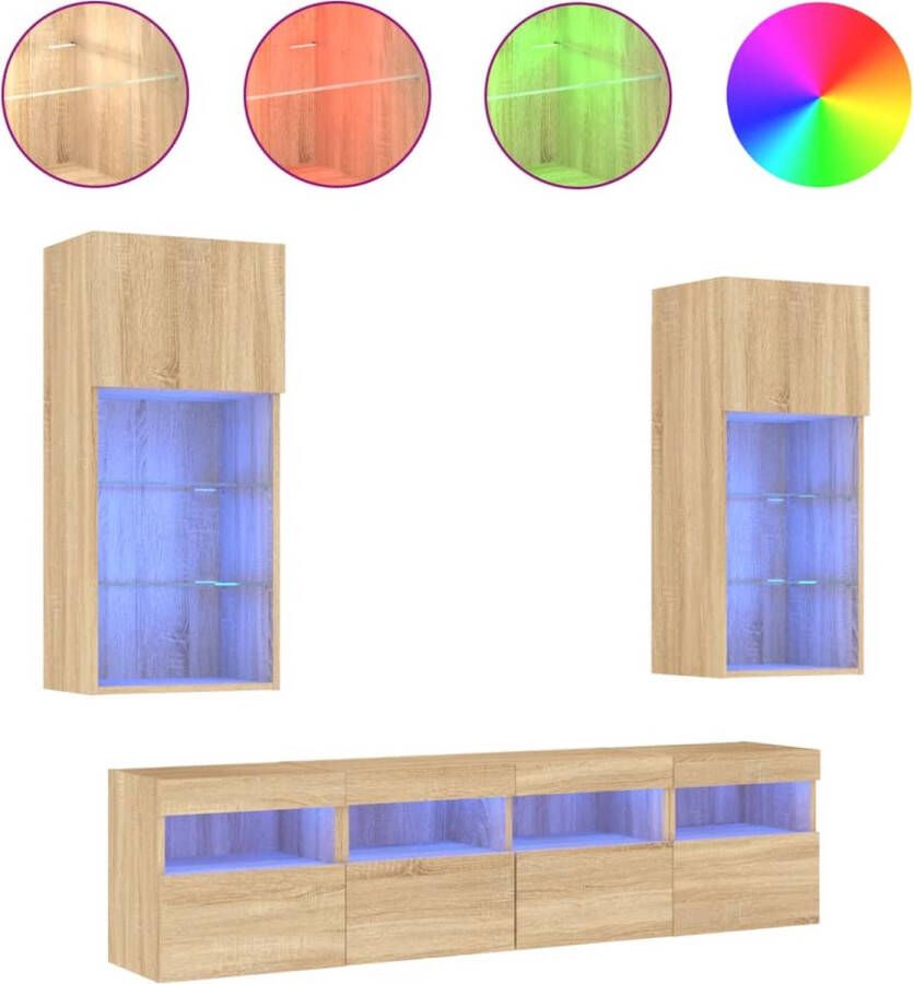 VidaXL -5-delige-Tv-wandmeubelset-met-LED-bewerkt-hout-sonoma-eiken - Foto 2