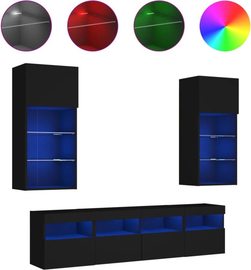VidaXL -5-delige-Tv-wandmeubelset-met-LED-bewerkt-hout-zwart - Foto 2