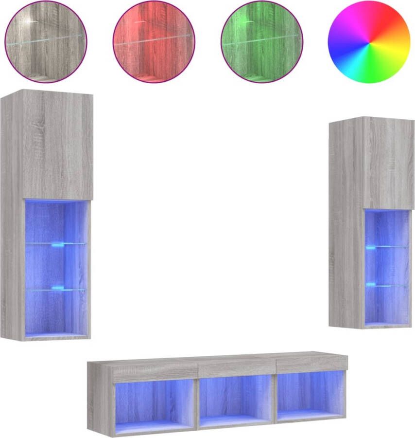 VidaXL -5-delige-Tv-wandmeubelset-met-LED-grijs-sonoma-eikenkleurig - Foto 3