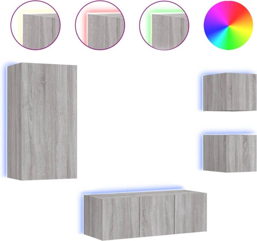 VidaXL -5-delige-Tv-wandmeubelset-met-LED-grijs-sonoma-eikenkleurig - Foto 2
