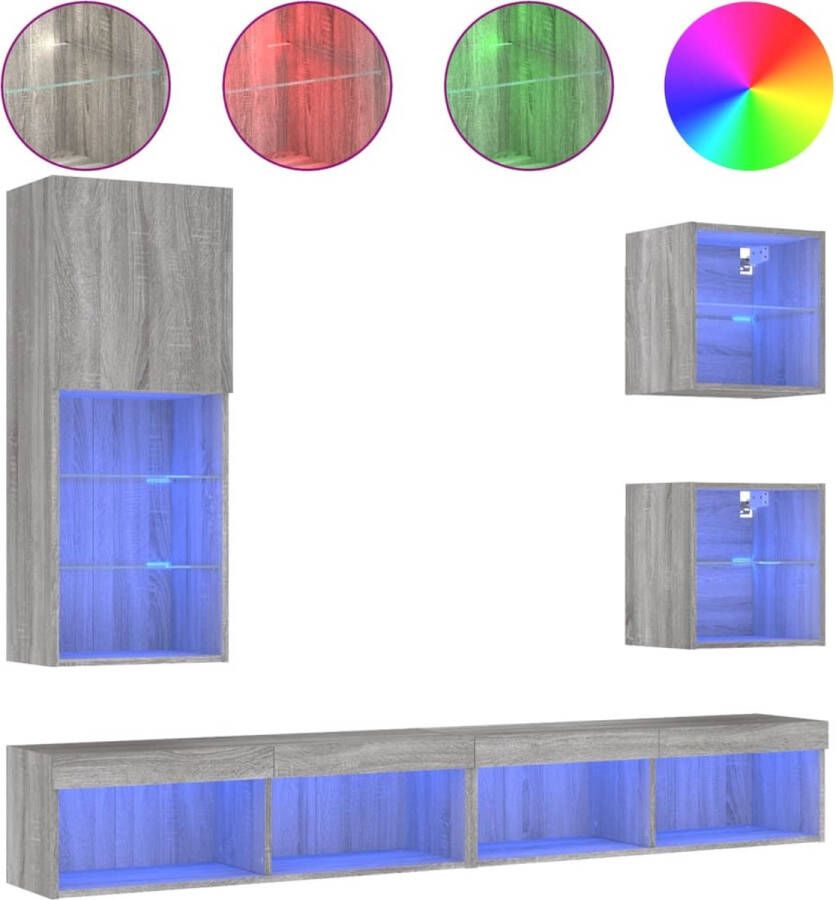 VidaXL -5-delige-Tv-wandmeubelset-met-LED-grijs-sonoma-eikenkleurig
