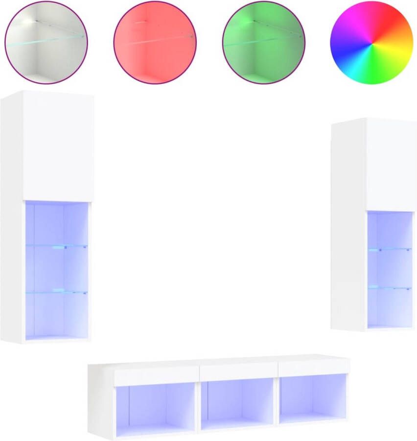 VidaXL -5-delige-Tv-wandmeubelset-met-LED-verlichting-bewerkt-hout-wit - Foto 3