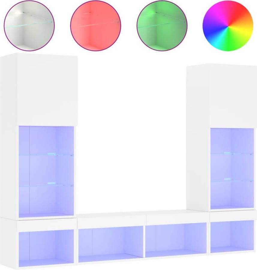 VidaXL -5-delige-Tv-wandmeubelset-met-LED-verlichting-bewerkt-hout-wit - Foto 2