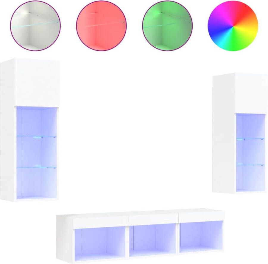 VidaXL -5-delige-Tv-wandmeubelset-met-LED-verlichting-bewerkt-hout-wit - Foto 3