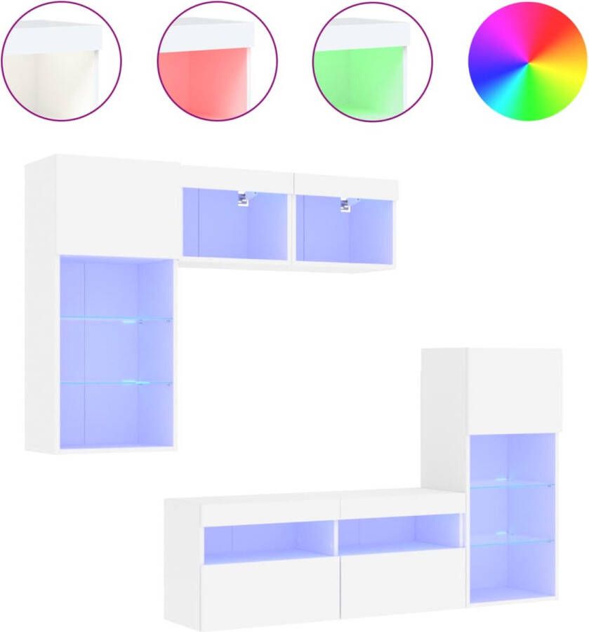 VidaXL -5-delige-Tv-wandmeubelset-met-LED-verlichting-bewerkt-hout-wit - Foto 2