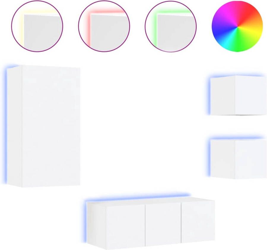 VidaXL -5-delige-Tv-wandmeubelset-met-LED-verlichting-bewerkt-hout-wit - Foto 2