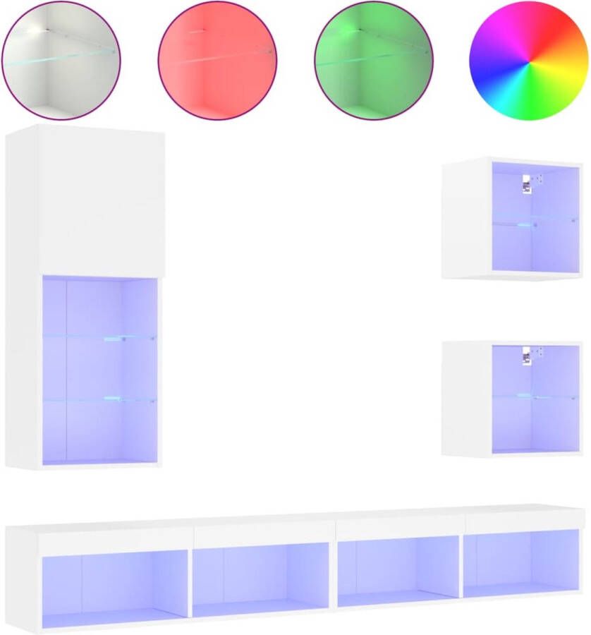 VidaXL -5-delige-Tv-wandmeubelset-met-LED-verlichting-bewerkt-hout-wit - Foto 2
