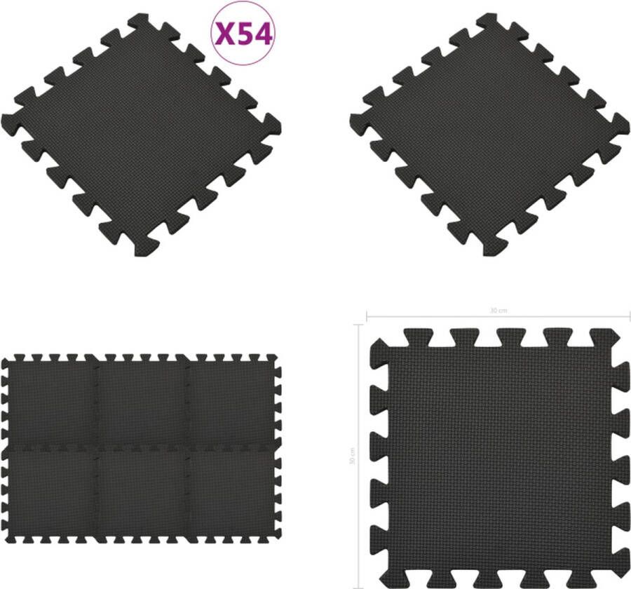 VidaXL 54x Vloermatten 4 86 ㎡ EVA-schuim zwart Sportmat Sportmatten Puzzelsportmat Puzzelsportmatten
