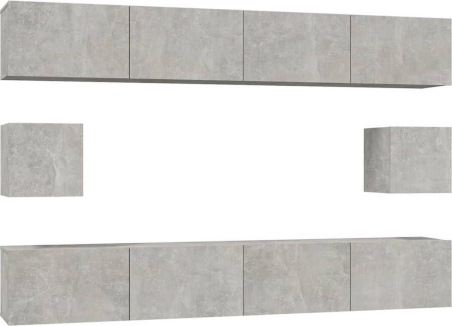 VidaXL 6-delige Tv-meubelset Bewerkt hout Betongrijs TV Meubel Set Tv Kasten Houten Tv Meubilair Grijze Tv Kast Wandmontage Tv Kast Bergruimte Tv Kast
