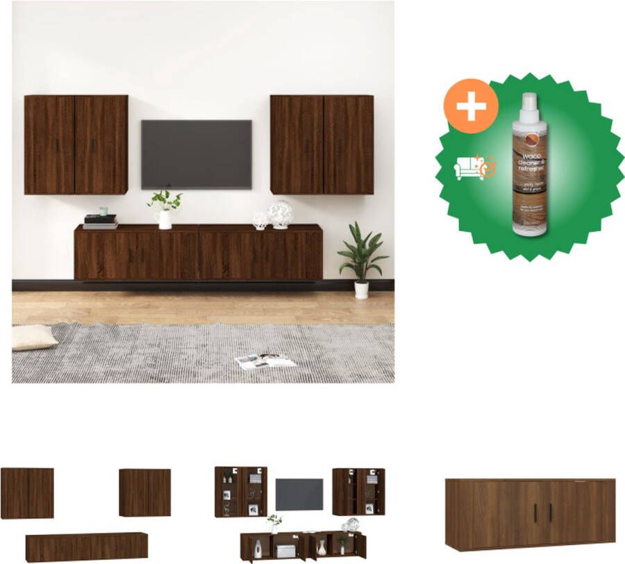 VidaXL TV-meubelset Televisiemeubel wandgemonteerd Bruineiken 6 stuks Kast Inclusief Houtreiniger en verfrisser - Foto 2