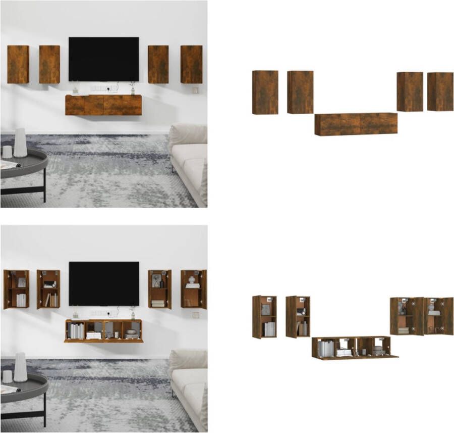 VidaXL 6-delige Tv-meubelset bewerkt hout gerookt eikenkleurig Tv-kastenset Tv-kastensets Tv-meubelset Televisiemeubelset