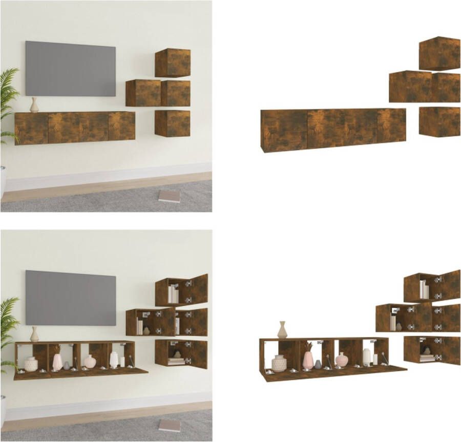 VidaXL 6-delige Tv-meubelset bewerkt hout gerookt eikenkleurig Tv-kastenset Tv-kastensets Tv-meubelset Televisiemeubelset