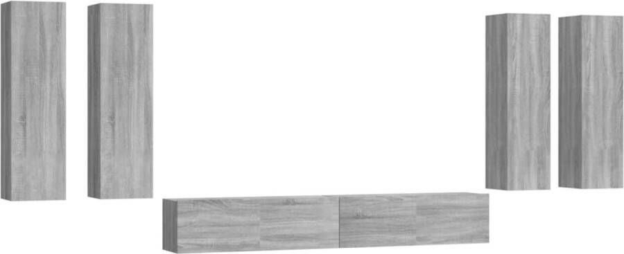 VidaXL 6-delige Tv-meubelset Grijs Sonoma Eiken TV-meubel Salontafel Houten Meubilair Grijze Meubelen Wandmontage
