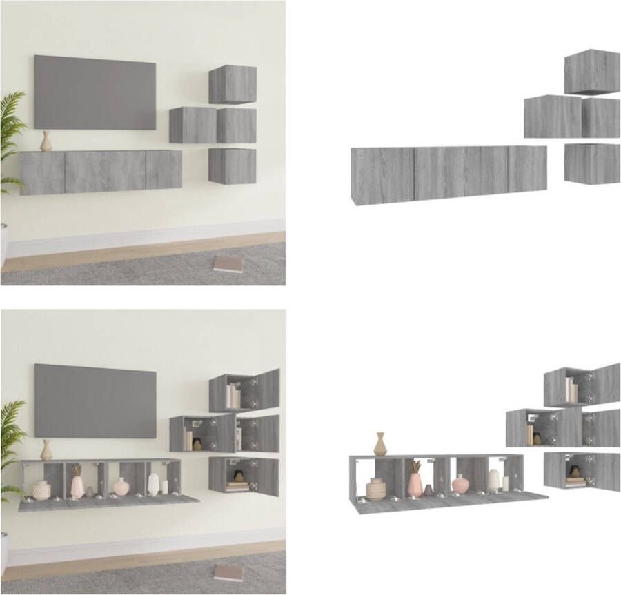 VidaXL 6-delige Tv-meubelset bewerkt hout grijs sonoma eikenkleurig Tv-kastenset Tv-kastensets Tv-meubelset Televisiemeubelset