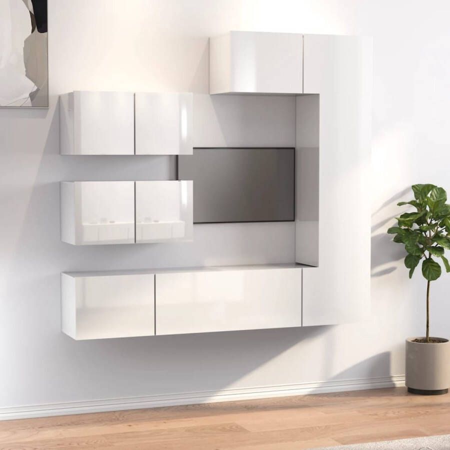 VidaXL -6-delige-Tv-meubelset-bewerkt-hout-hoogglans-wit - Foto 3