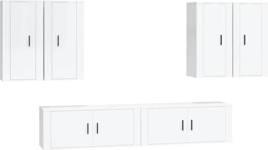 VidaXL 6-delige Tv-meubelset hoogglans wit Televisiesectie Tv Kast Salontafel Houten Tv Stand Opbergkasten Livingroom Decor White Furniture Nowoczesny Styl