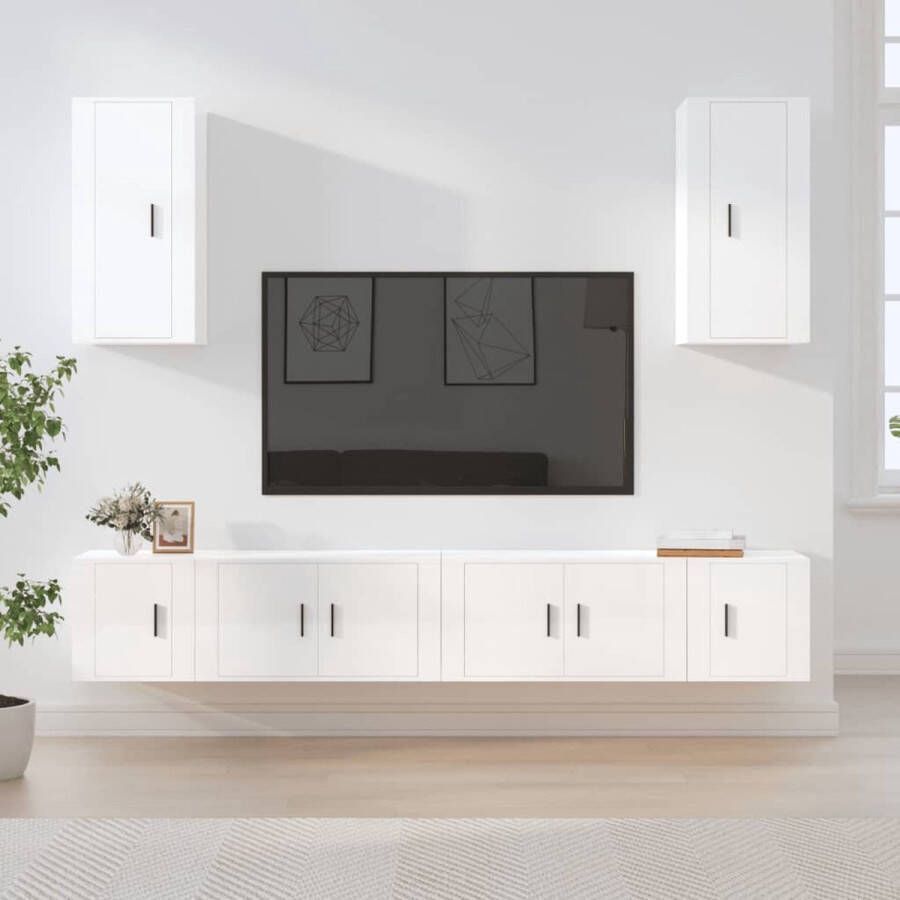 VidaXL -6-delige-Tv-meubelset-bewerkt-hout-hoogglans-wit - Foto 2