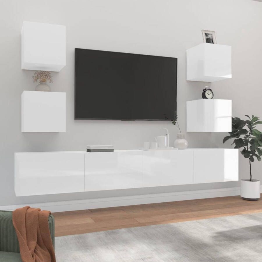 VidaXL -6-delige-Tv-meubelset-bewerkt-hout-hoogglans-wit - Foto 3