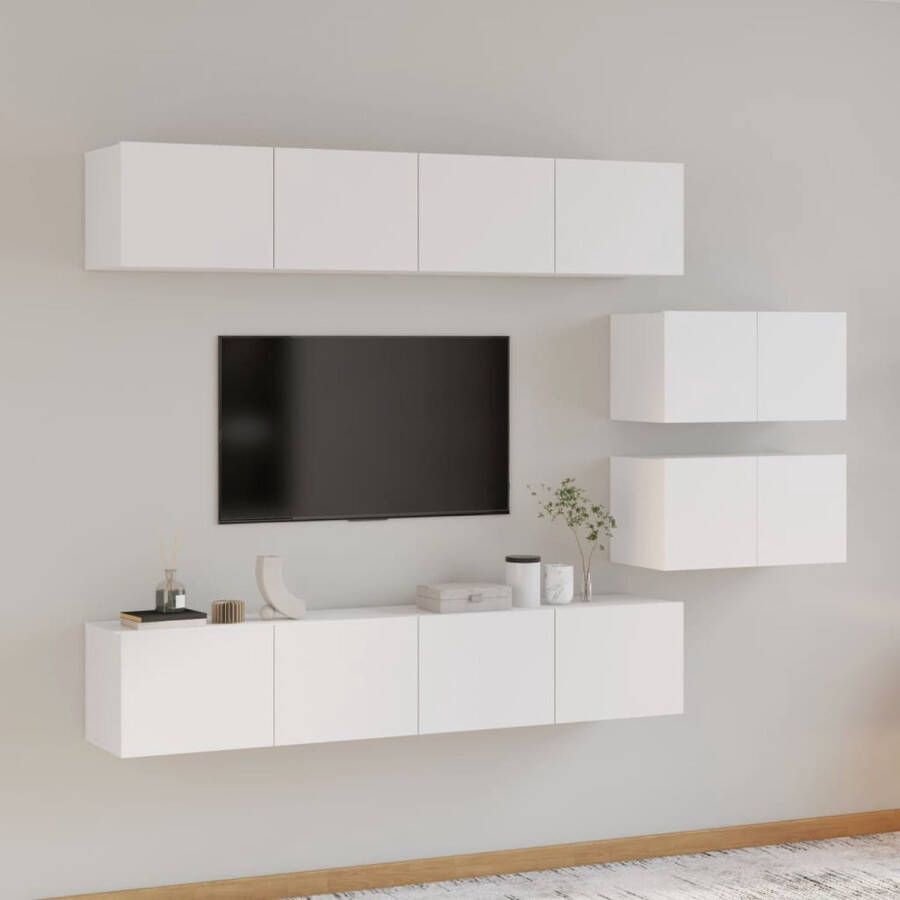 VidaXL -6-delige-Tv-meubelset-bewerkt-hout-hoogglans-wit - Foto 2